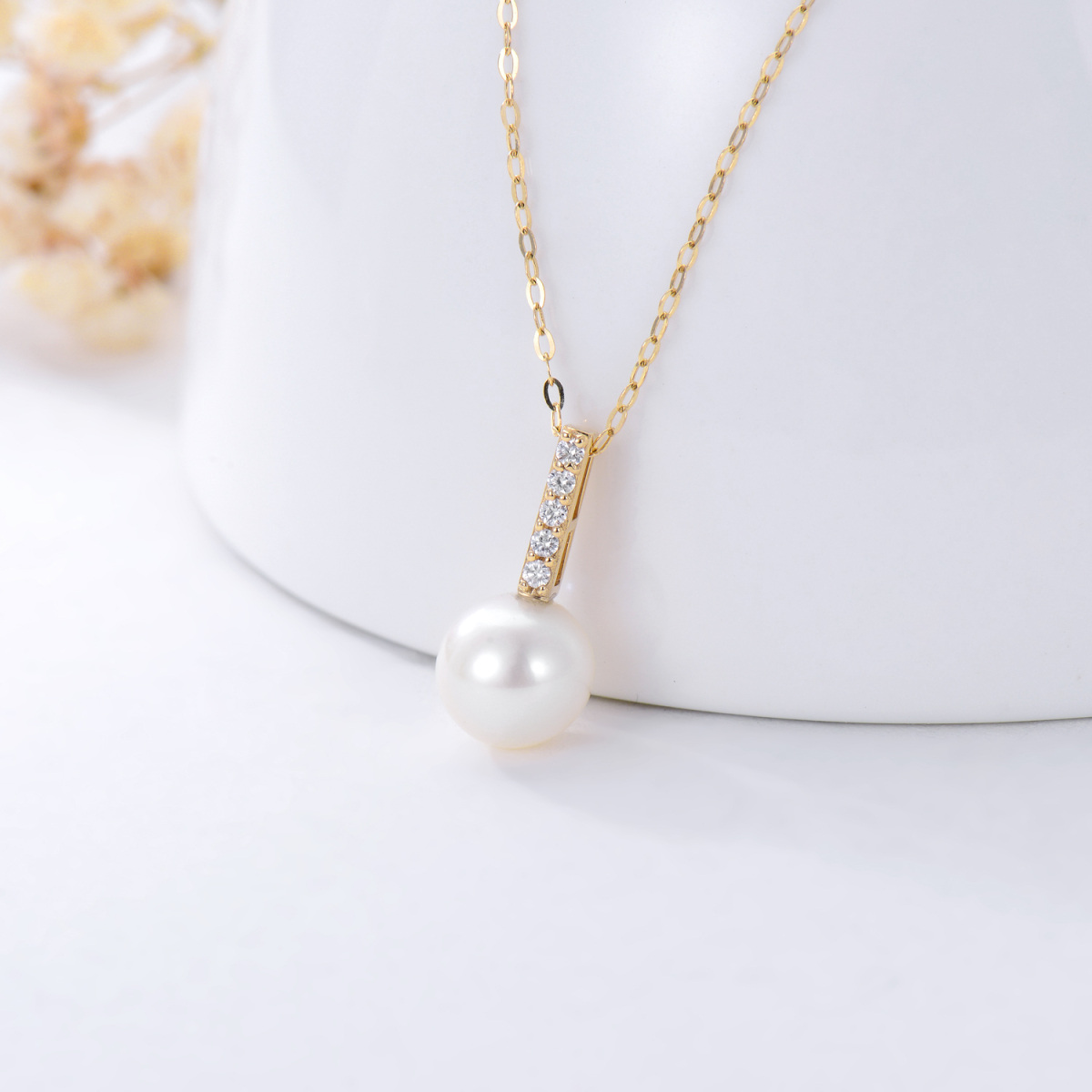 10K Gold Diamond & Pearl Pendant Necklace-3