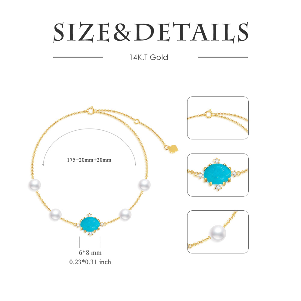Pulseira de pingente de coroa turquesa com pérolas e diamantes em ouro 10K-5