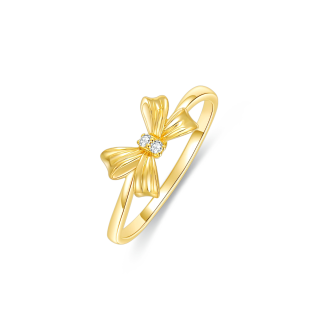 14K Gold Diamond Personalized Engraving & Bow Ring-2