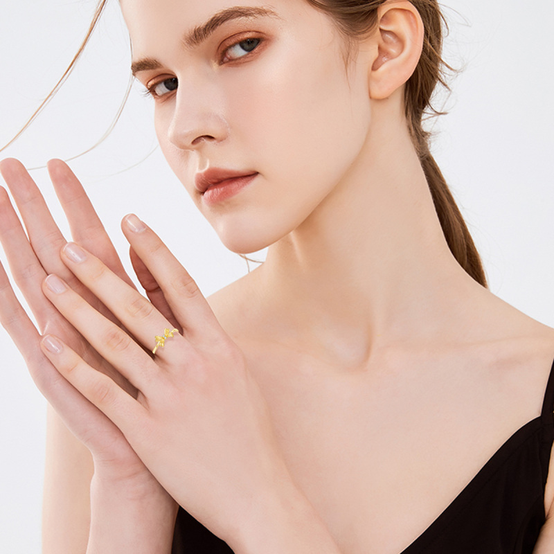 10K Gold Diamond Custom Personalized Engraving & Bow Ring 3EX IGI Certified-2