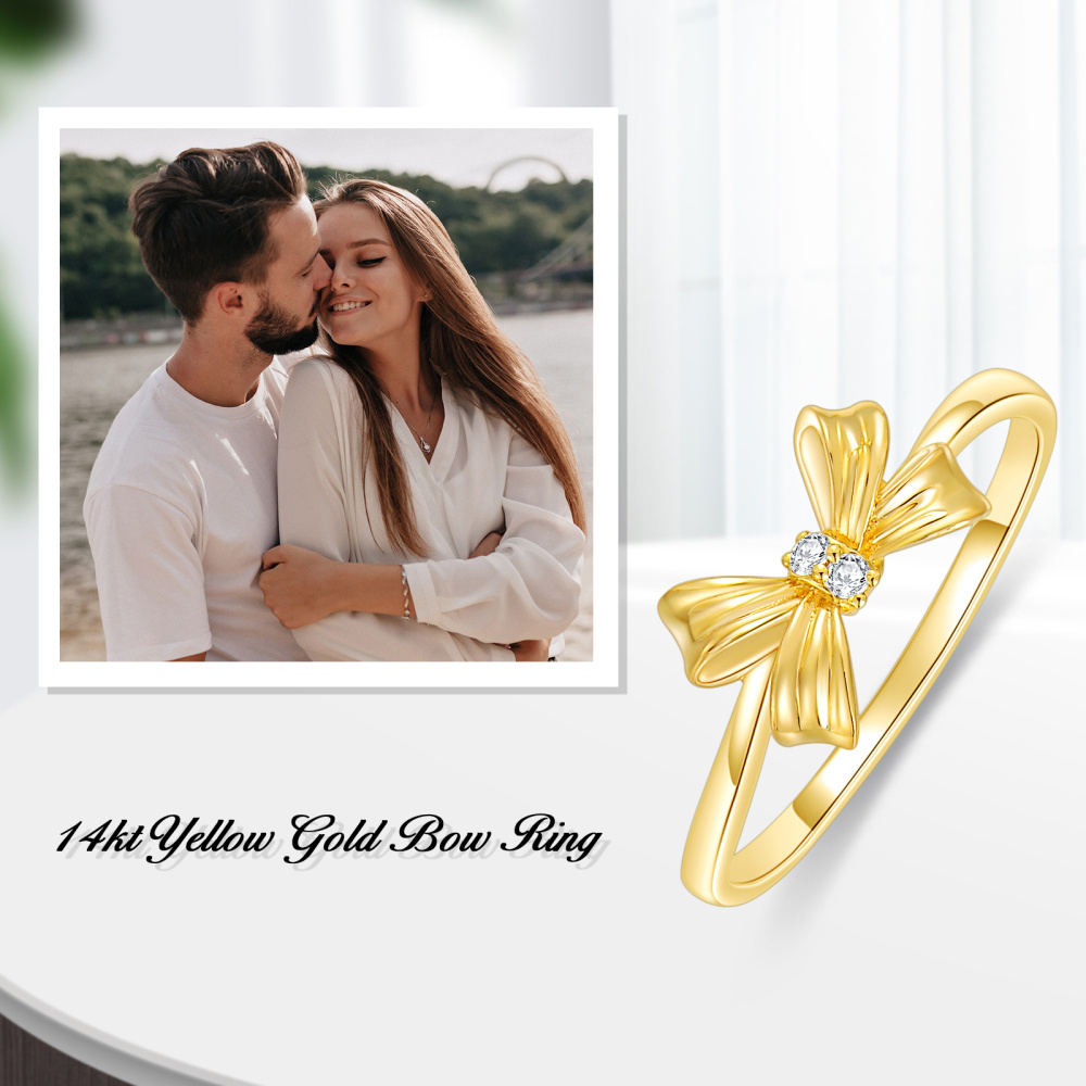 Anillo de lazo personalizado con grabado de diamantes en oro de 10 quilates y certificación IGI 3EX-3