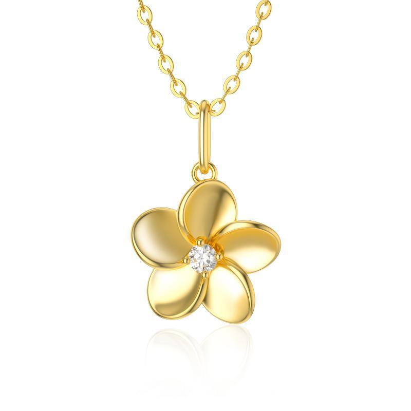 10K Gold Diamant Plumeria Anhänger Halskette-1