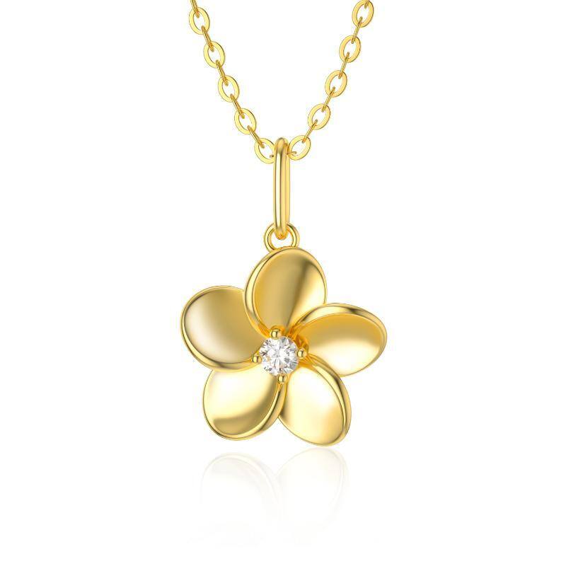 Colar com pendente Plumeria em ouro de 10K com diamantes-1