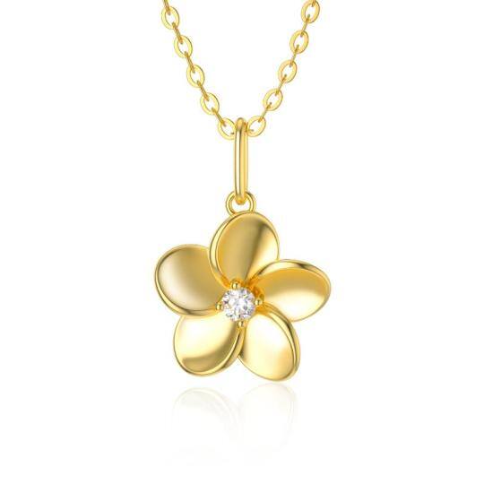 Collar Colgante Plumeria Diamante Oro 14K