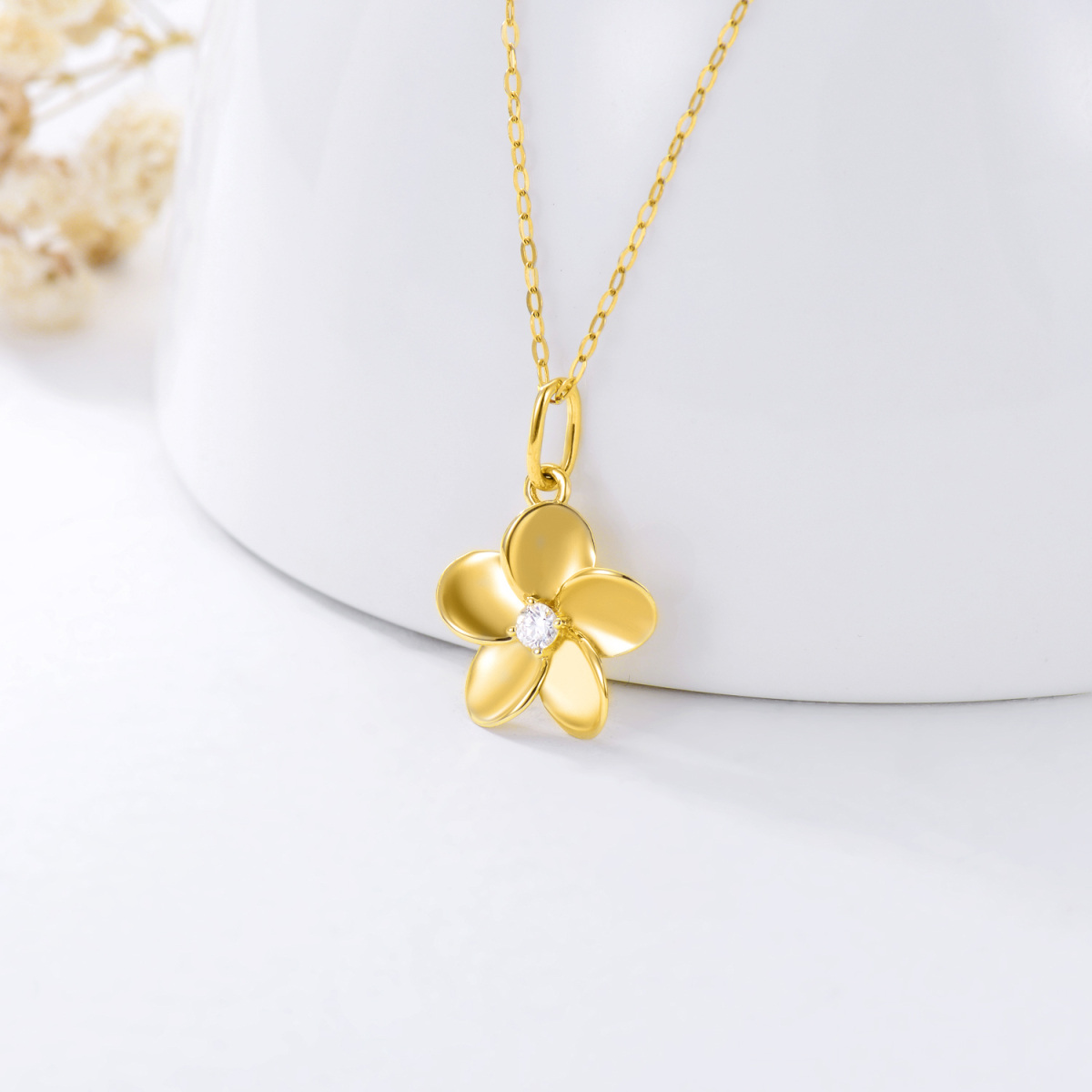 18K gouden diamanten plumeria hanger ketting-3