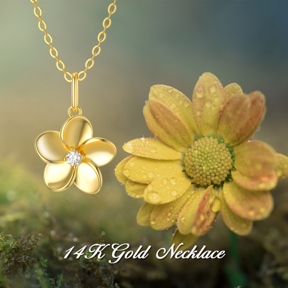 10K Gold Diamant Plumeria Anhänger Halskette-4