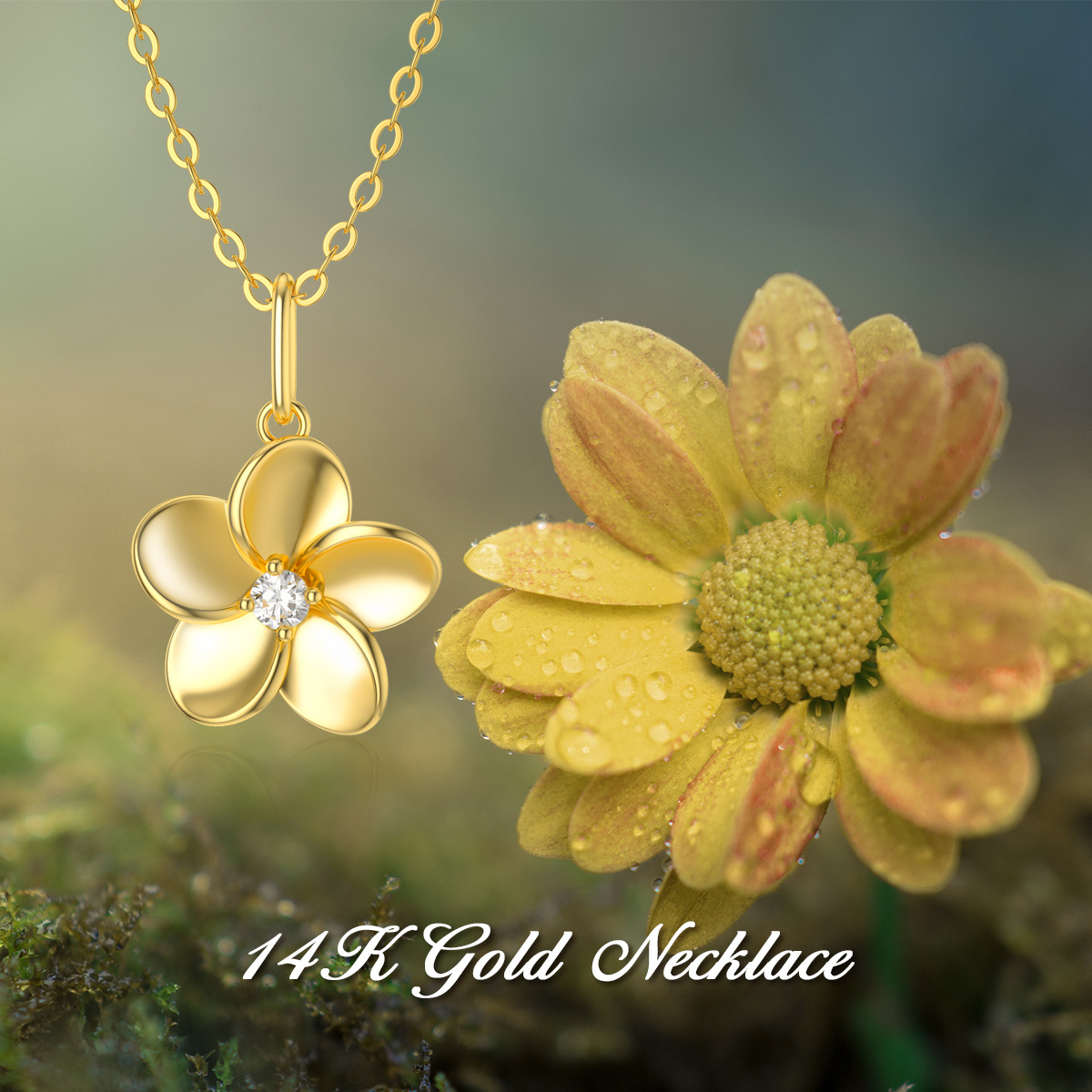 18K Gold Diamant Plumeria Anhänger Halskette-4