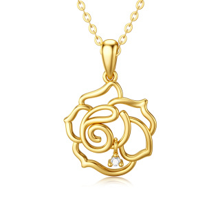 10K Gold Diamond Rose Pendant Necklace-58