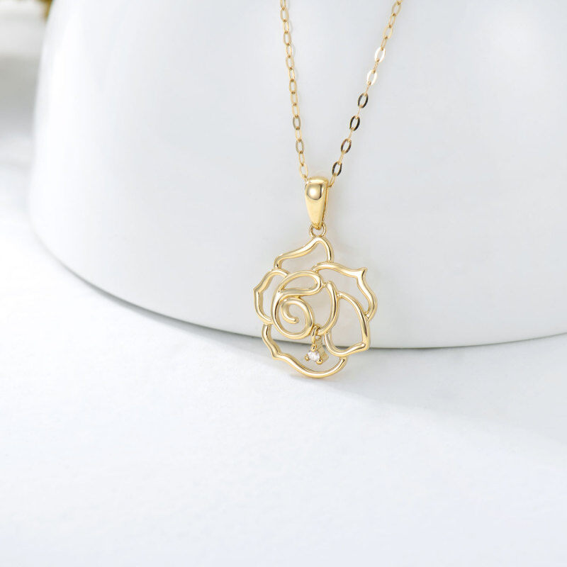 14K Gold Diamond Rose Pendant Necklace-3