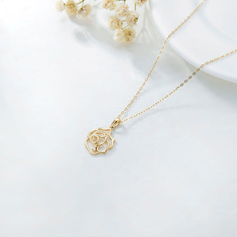 14K Gold Diamond Rose Pendant Necklace-4
