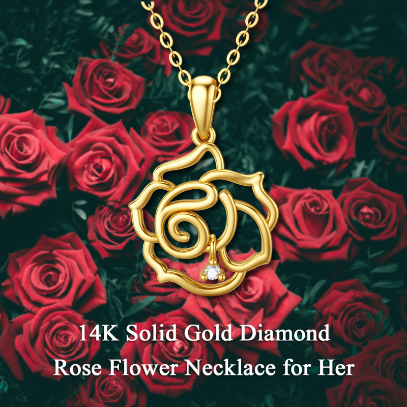 14K Gold Diamond Rose Pendant Necklace-5
