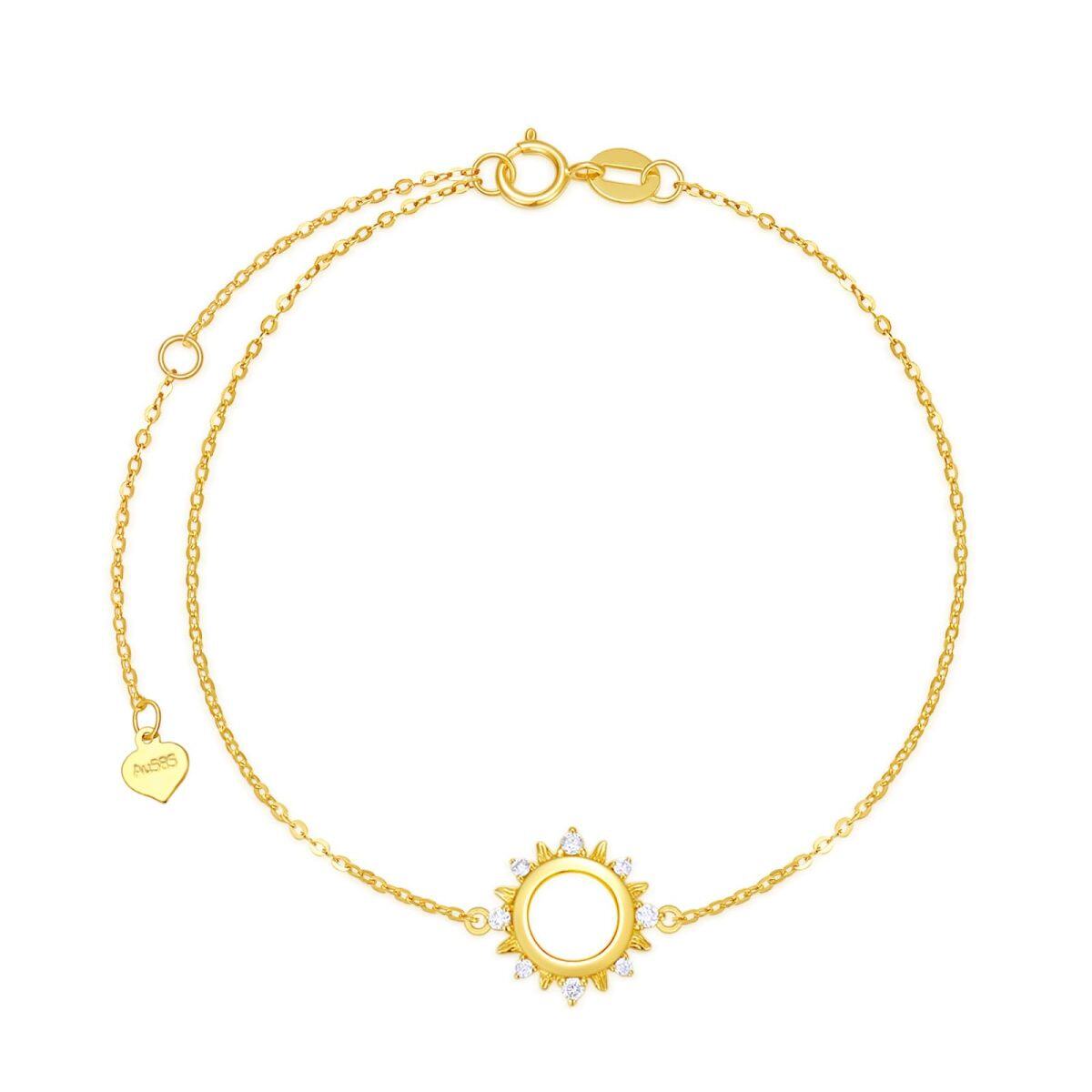 14K Gold Diamond Sun Pendant Bracelet-1