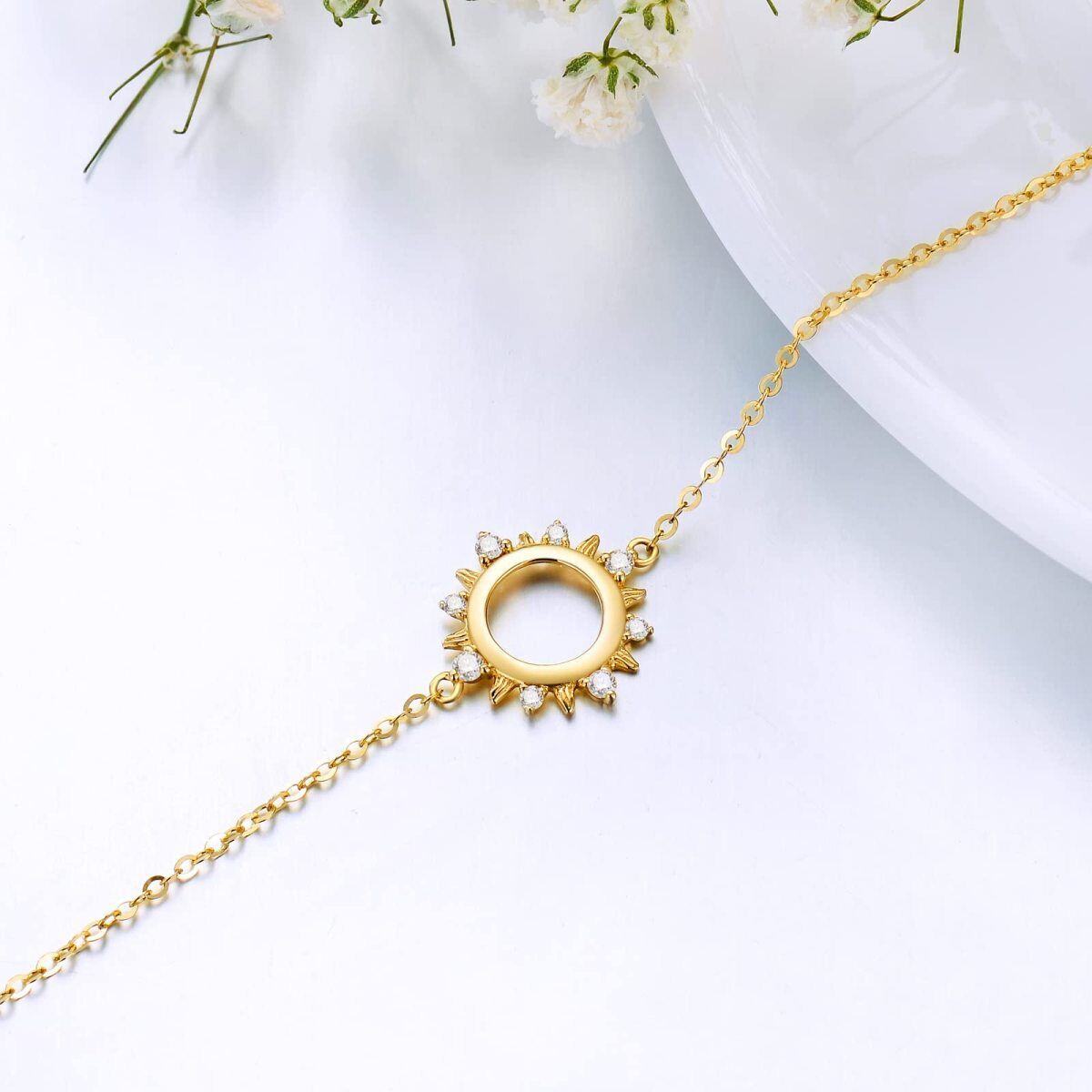 14K Gold Diamond Sun Pendant Bracelet-3