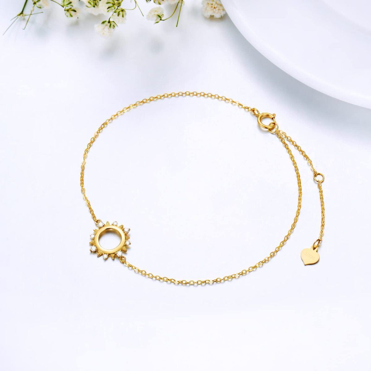 14K Gold Diamond Sun Pendant Bracelet-4