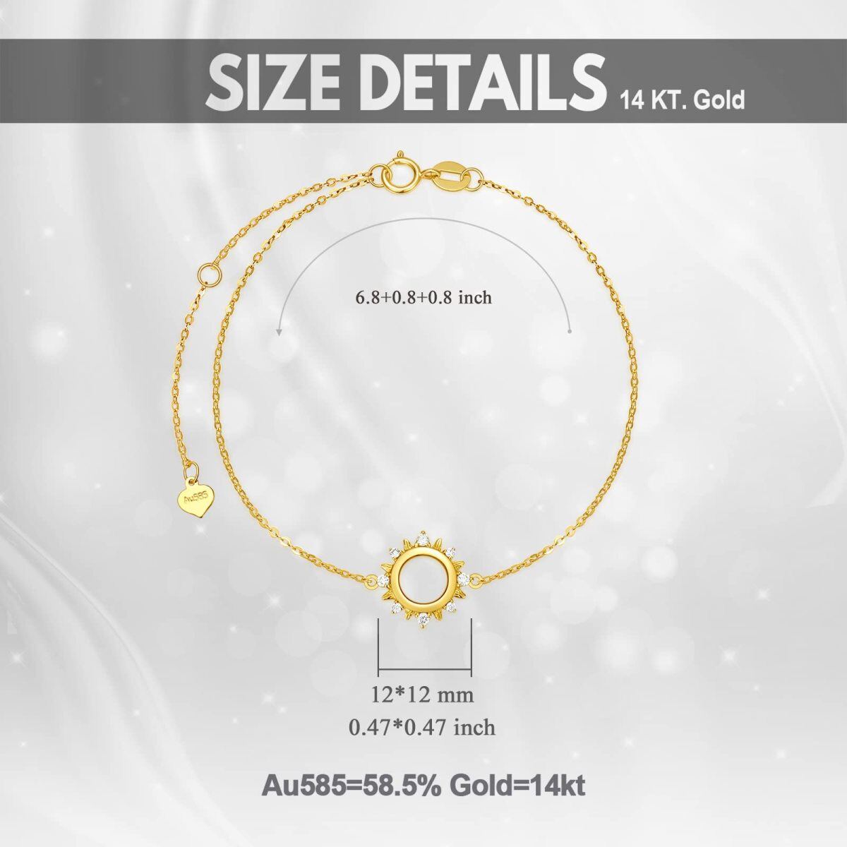 Pulseira com pingente de sol de diamante em ouro 14K-5