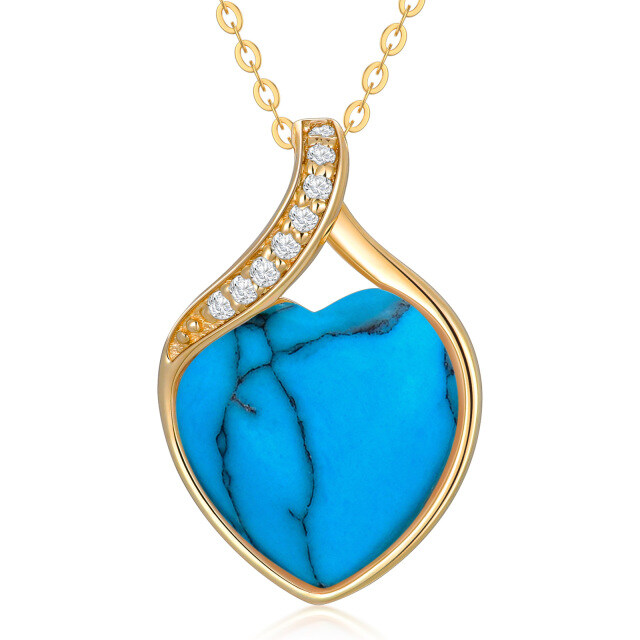 Collier en or 14K avec pendentif diamant et turquoise en forme de coeur