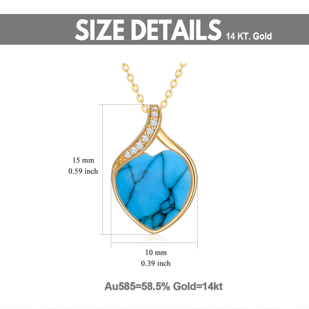 10K Gold Diamond & Turquoise Heart Pendant Necklace-5