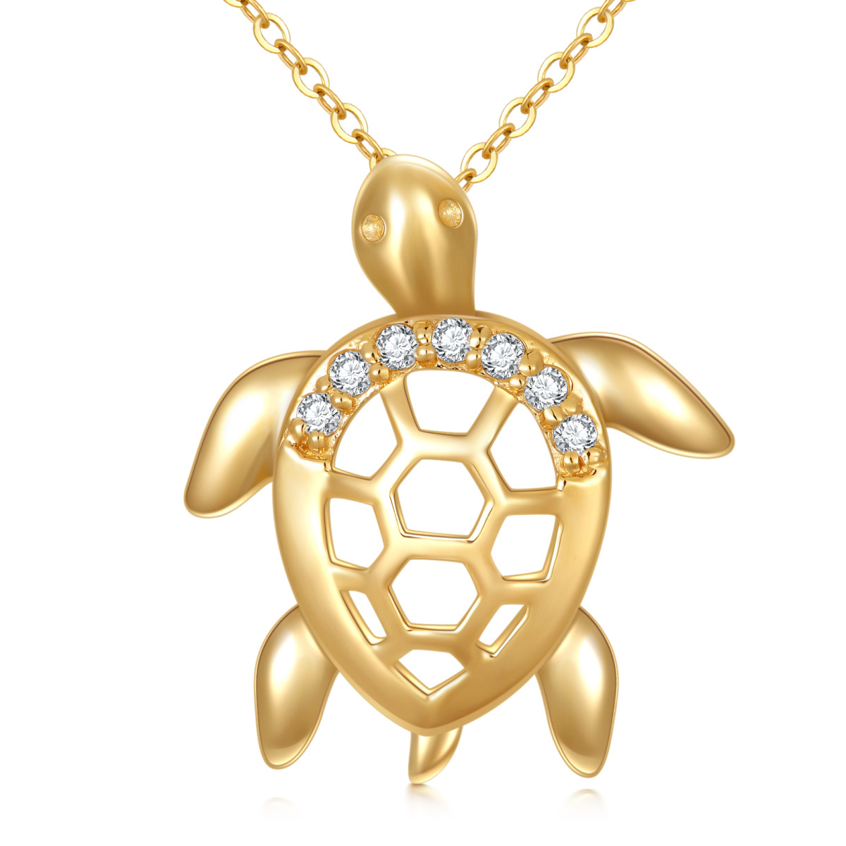 Halskette mit Schildkröten-Anhänger aus 14-karätigem Gold mit Diamanten für Damen-1