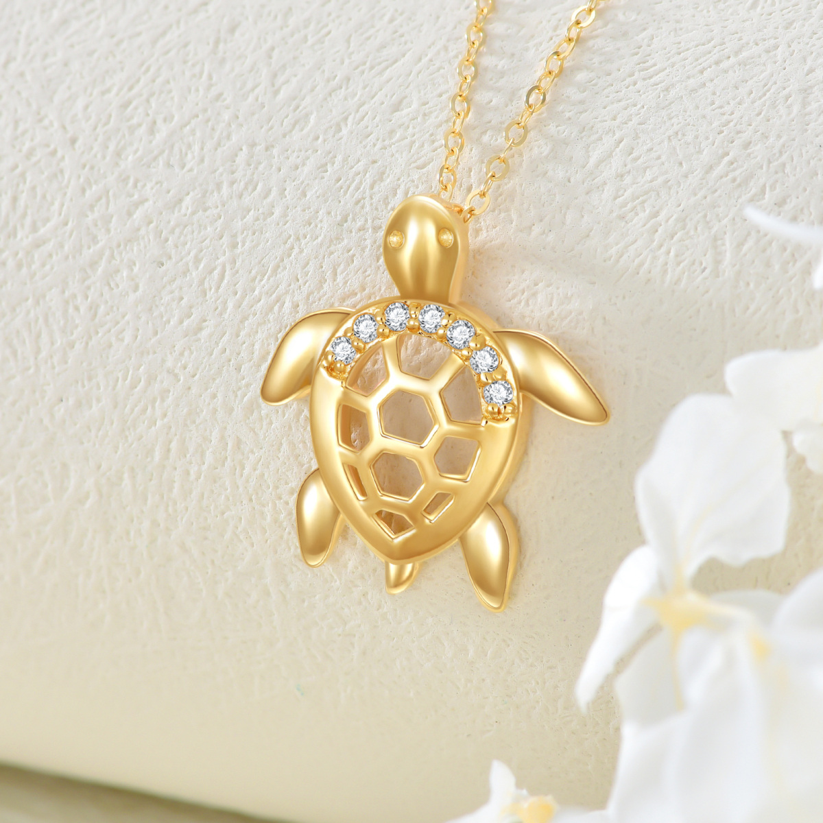 Collier à pendentif tortue en or 14 carats et diamants pour femme-3