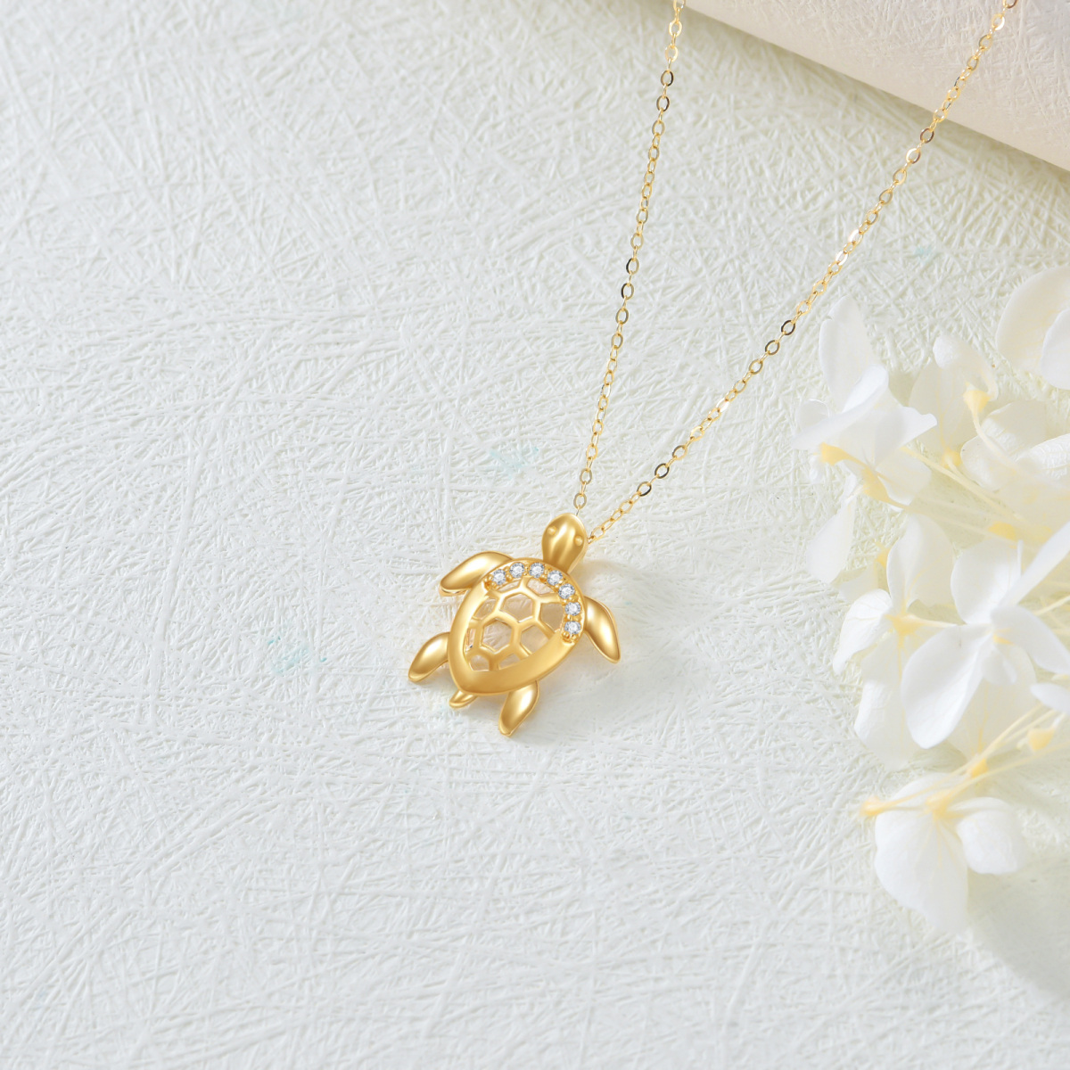 14K Gold Diamond Turtle Pendant Necklace For Women-4