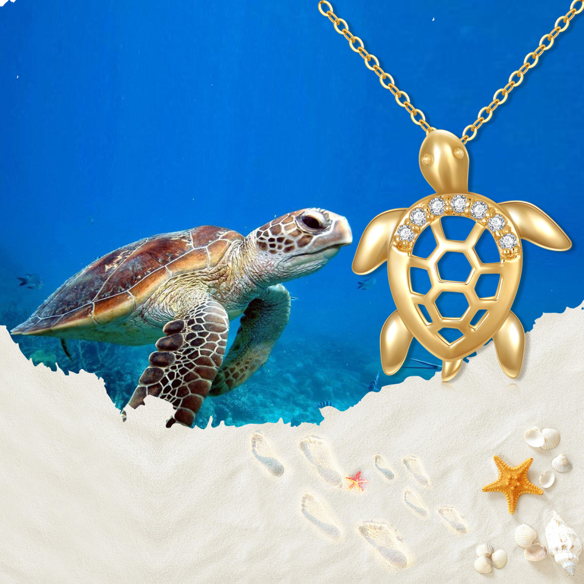 Collier à pendentif tortue en or 14 carats et diamants pour femme-5