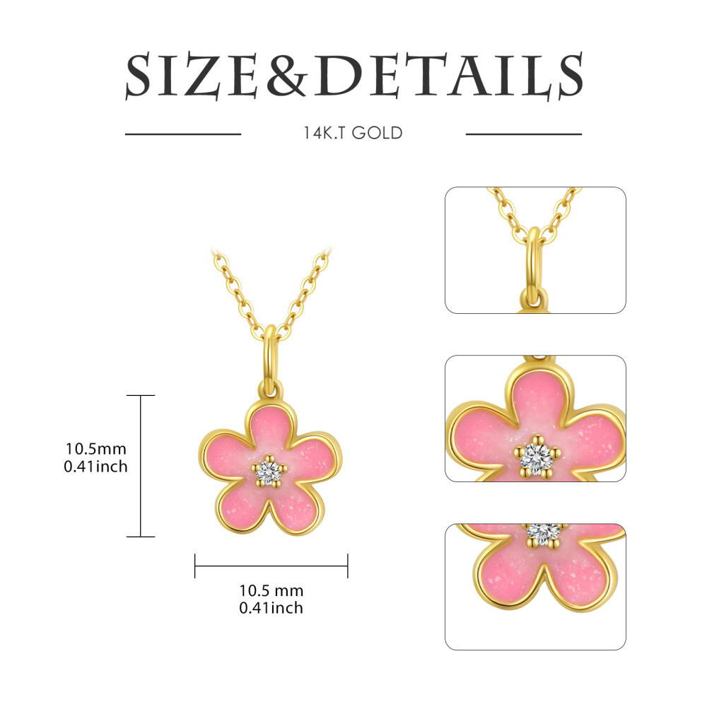 10K Gold Diamonds Pink Cherry Flower Pendant Necklace-4