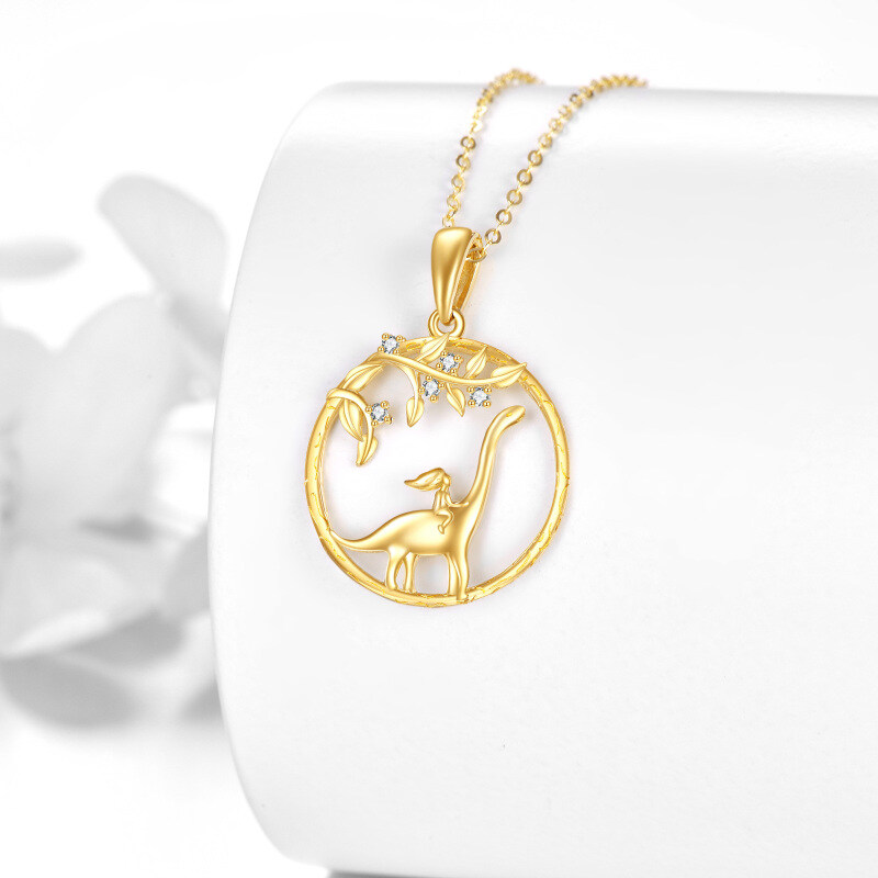 قلادة على شكل ديناصور من الذهب الأبيض عيار 10 قيراط مرصعة بالزركونيا المكعبة-3