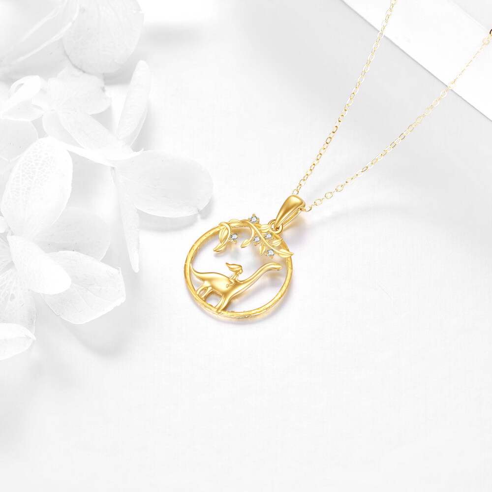 10K Gold Cubic Zirconia Dinosaur With Girl Pendant Necklace-4