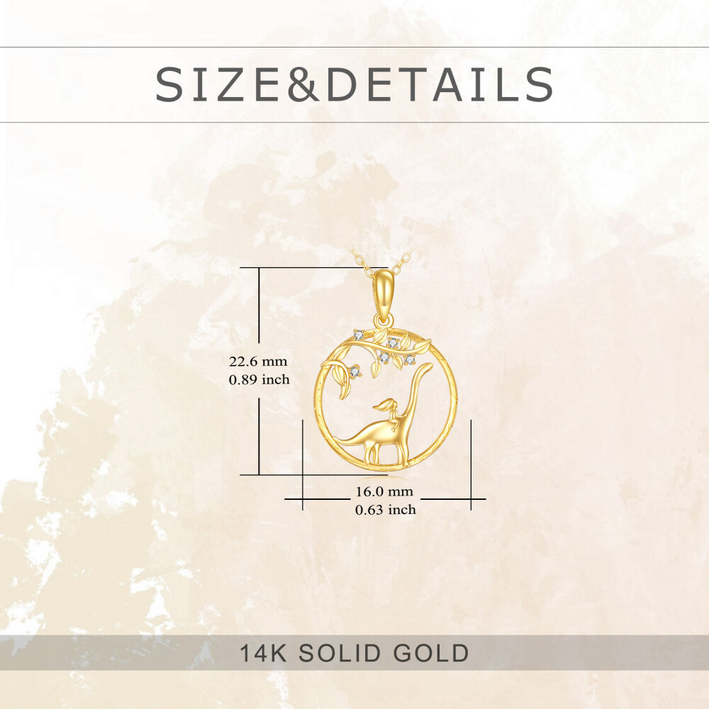 10K Gold Cubic Zirconia Dinosaur With Girl Pendant Necklace-5