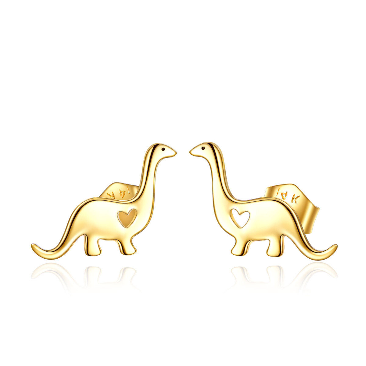 10K Gold Dinosaur Stud Earrings-1