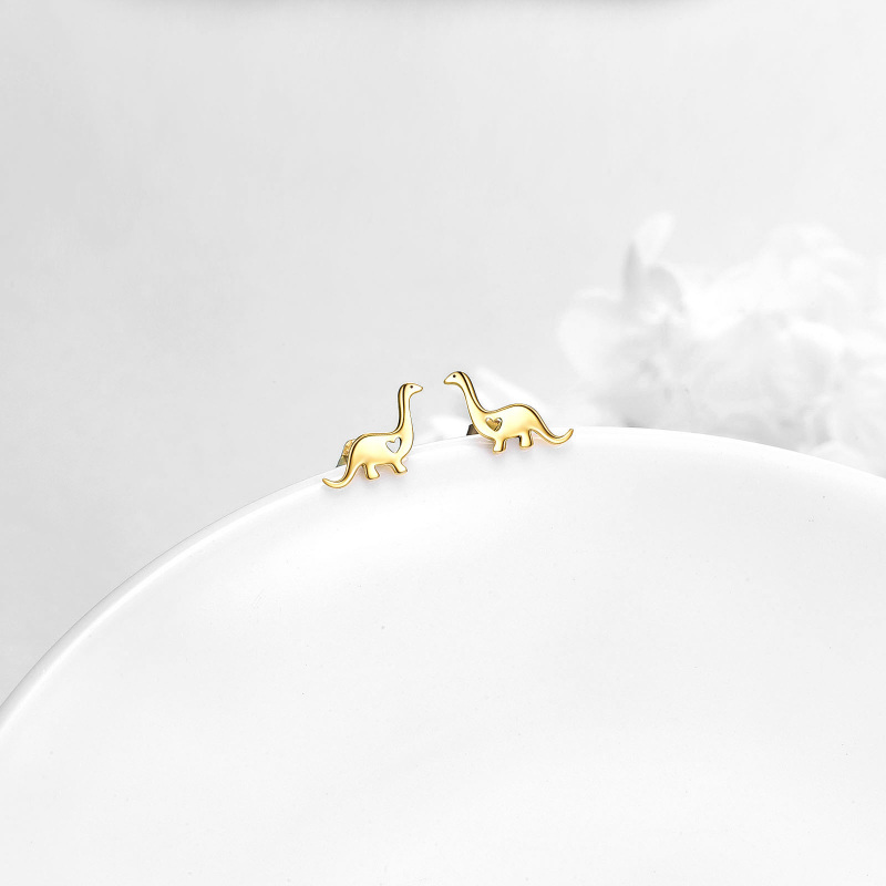 10K Gold Dinosaur Stud Earrings-3