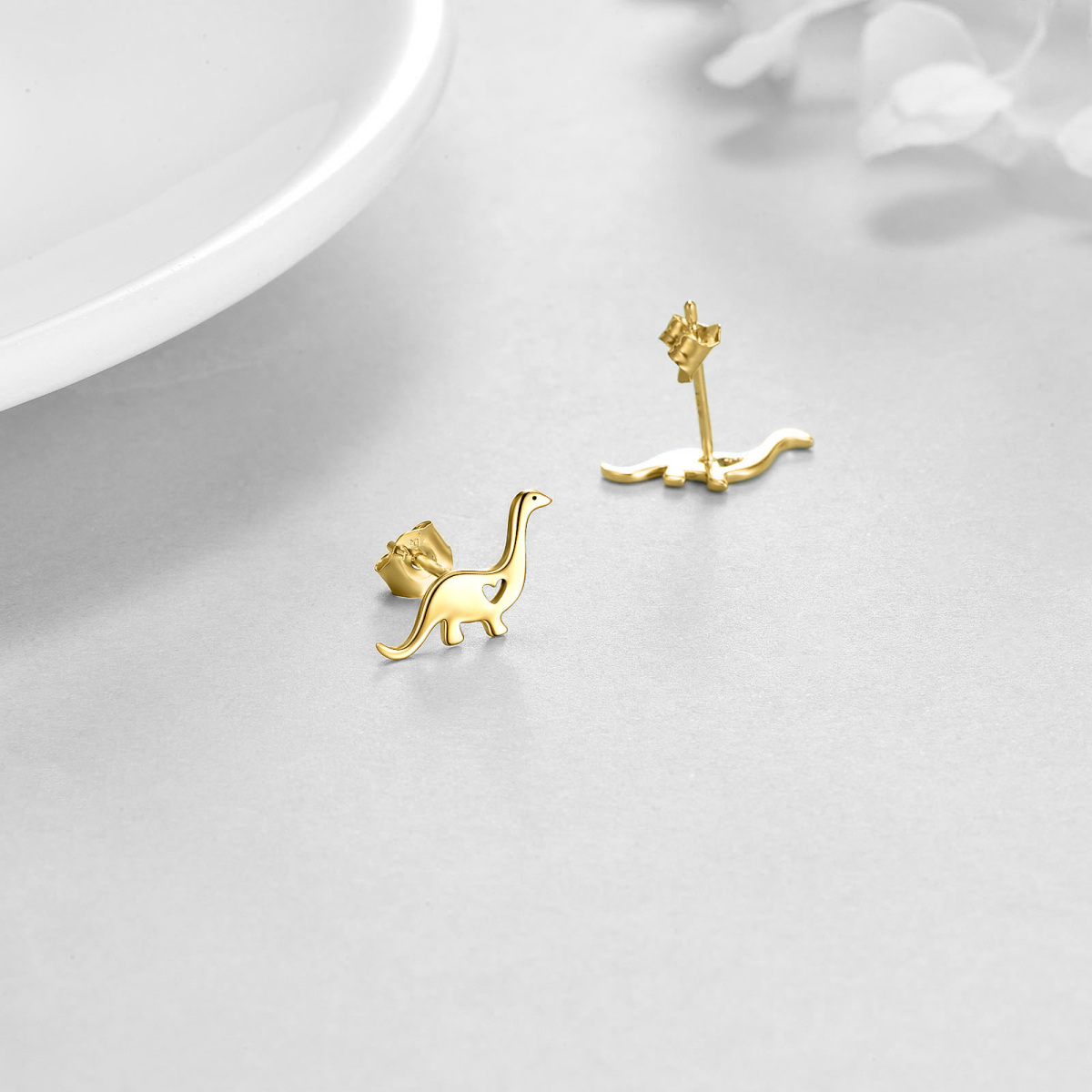 10K Gold Dinosaur Stud Earrings-4