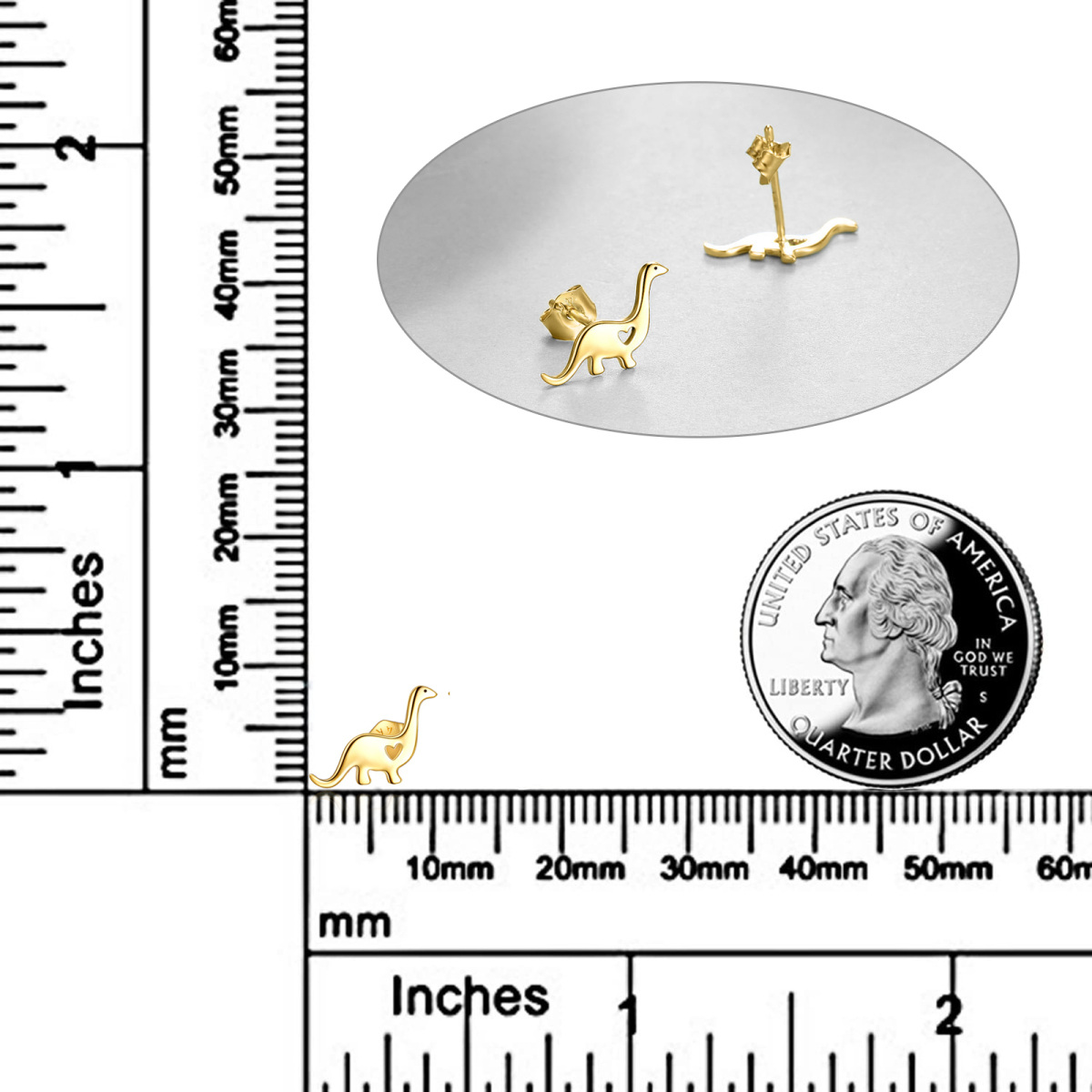 Kolczyki sztyfty z 14-karatowego złota z dinozaurami-5