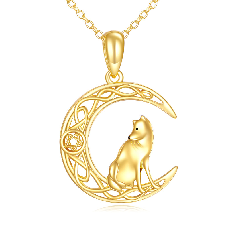 10K Gold Dog Celtic Knot Moon Star Necklace for Women-12