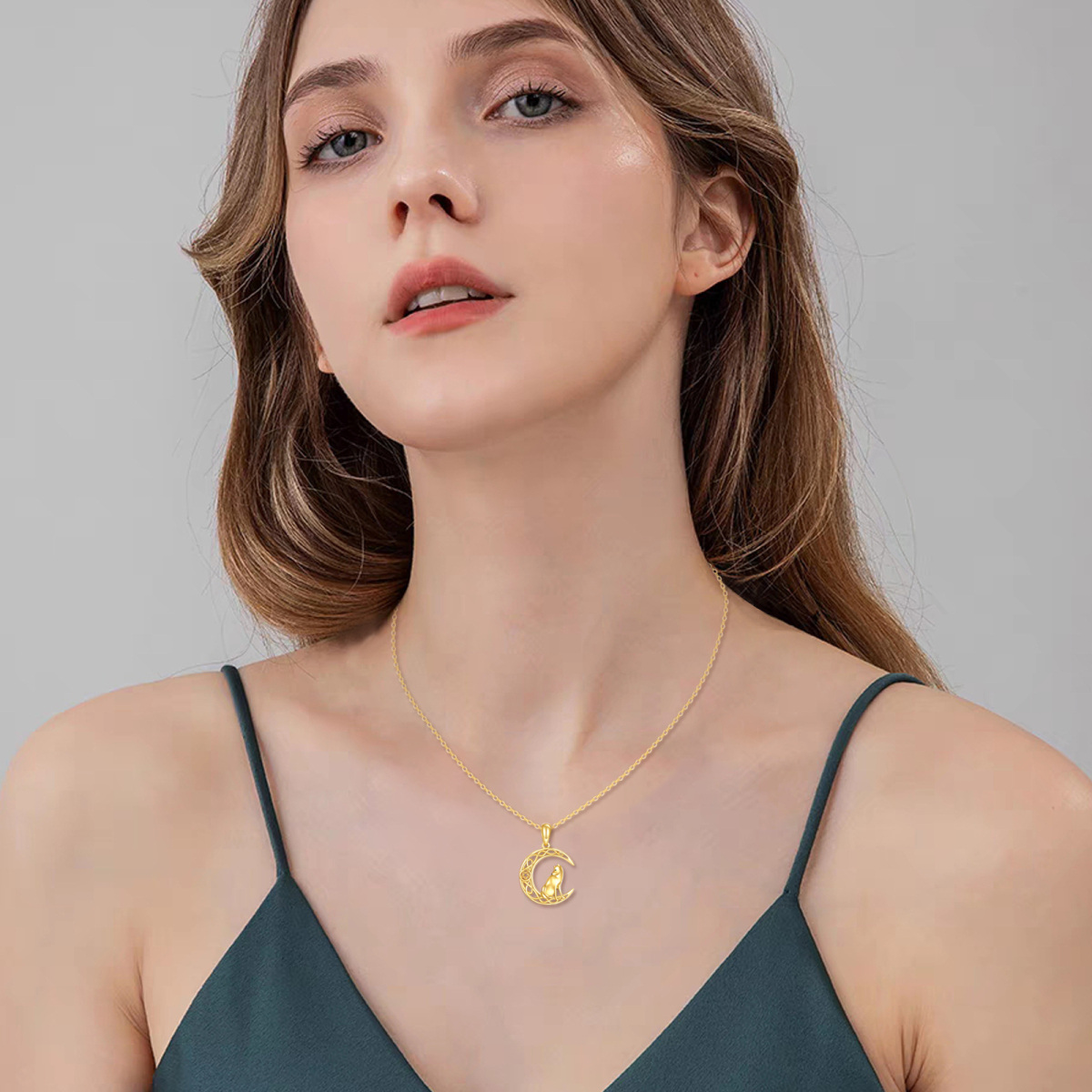 14 Karat Goldkette mit keltischem Knoten und Mondstern für Damen-2