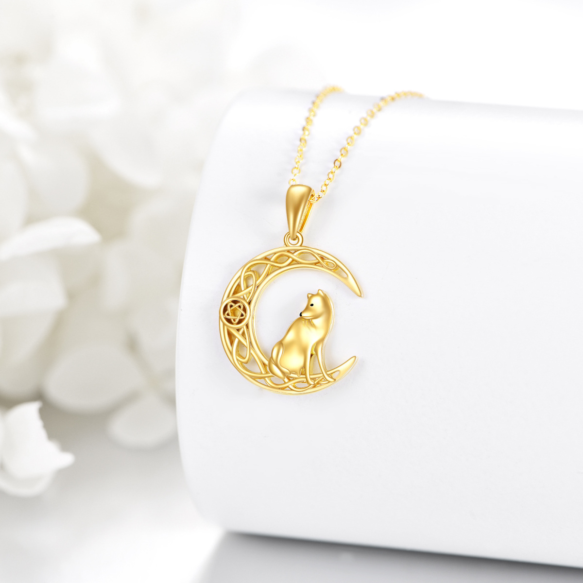 14 Karat Goldkette mit keltischem Knoten und Mondstern für Damen-3