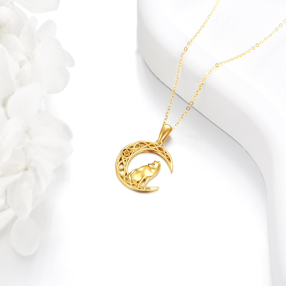 10K Gold Dog Celtic Knot Moon Star Necklace for Women-4