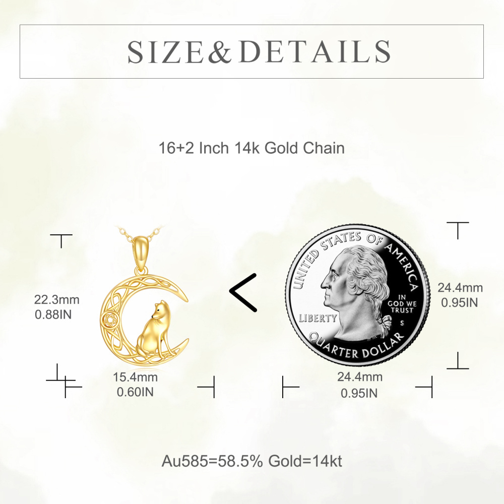10K Gold Dog Celtic Knot Moon Star Necklace for Women-5