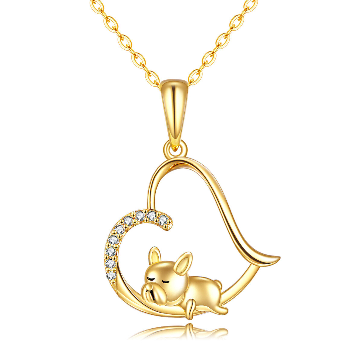 10K Gold Cubic Zirconia Dog & Heart Pendant Necklace-1