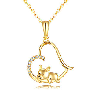 10K Gold Cubic Zirconia Dog & Heart Pendant Necklace-24