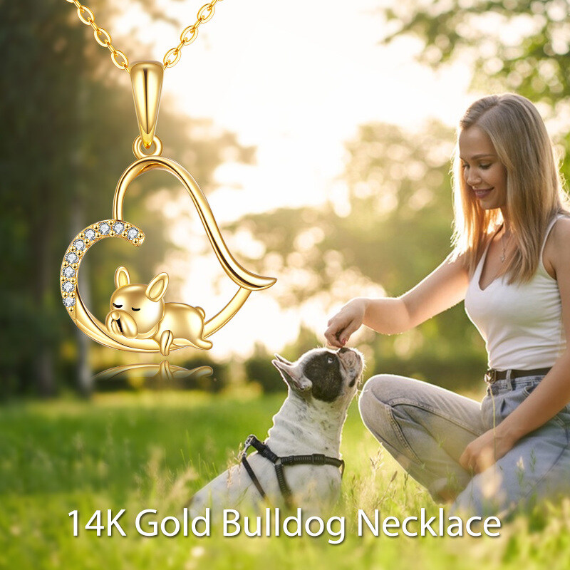 Collana con ciondolo a forma di cane e cuore in oro bianco 10K con zirconi cubici-5