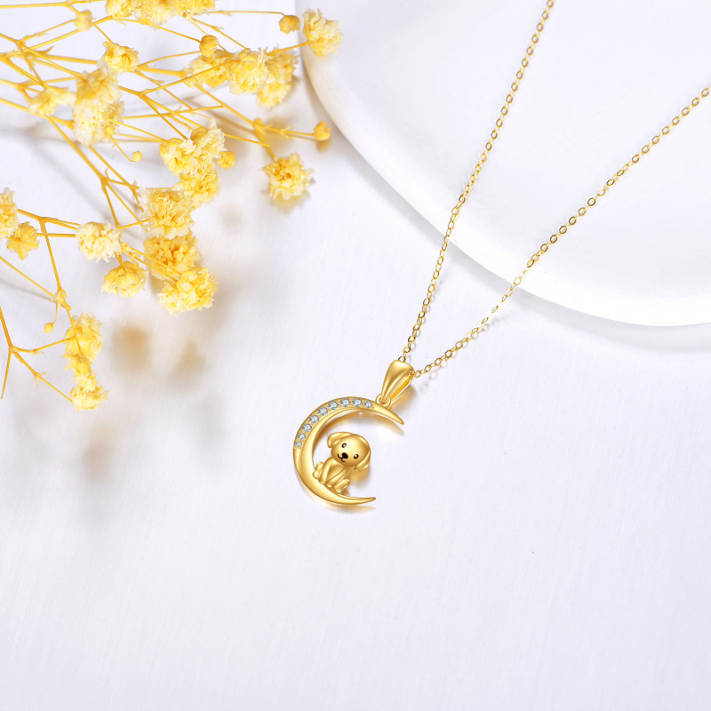 Collar con colgante de oro de 14 quilates y circonia cúbica con diseño de perro y luna-3