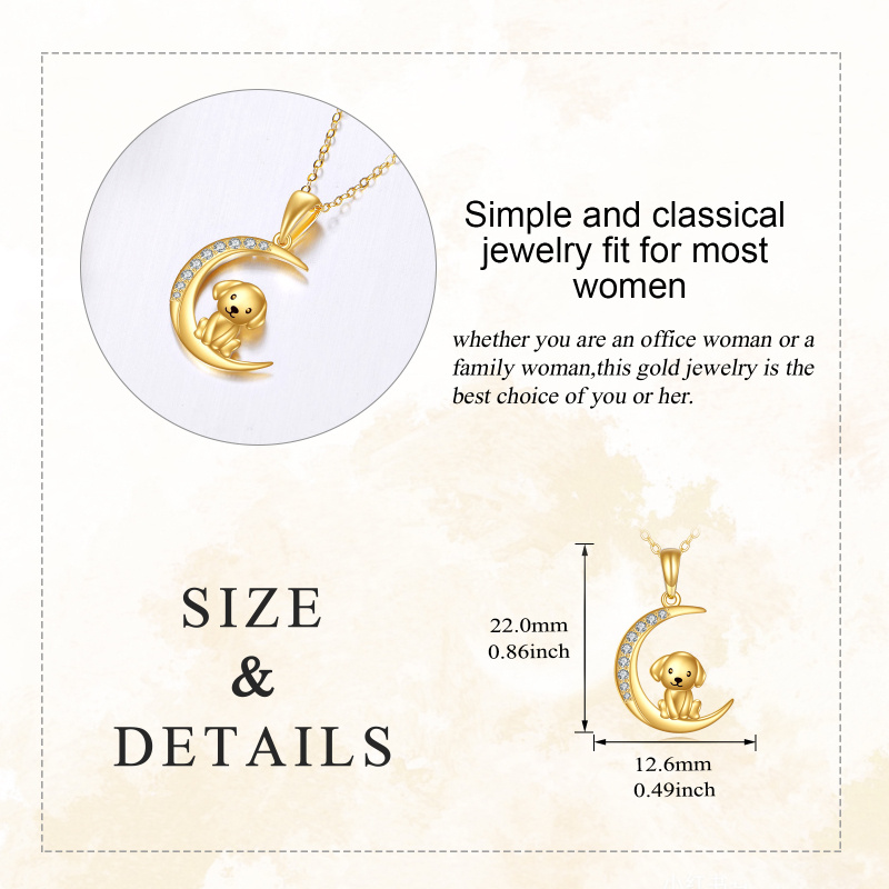 Collar con colgante de oro de 14 quilates y circonia cúbica con diseño de perro y luna-4