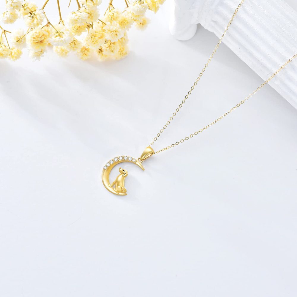 10K Gold Cubic Zirconia Dog & Moon Pendant Necklace-4