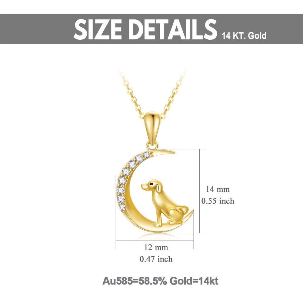 10K Gold Cubic Zirconia Dog & Moon Pendant Necklace-5