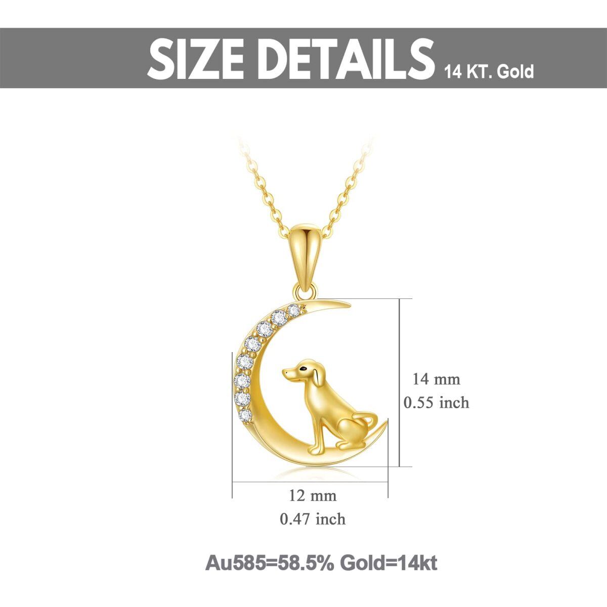 14K Gold Cubic Zirconia Dog & Moon Pendant Necklace-5