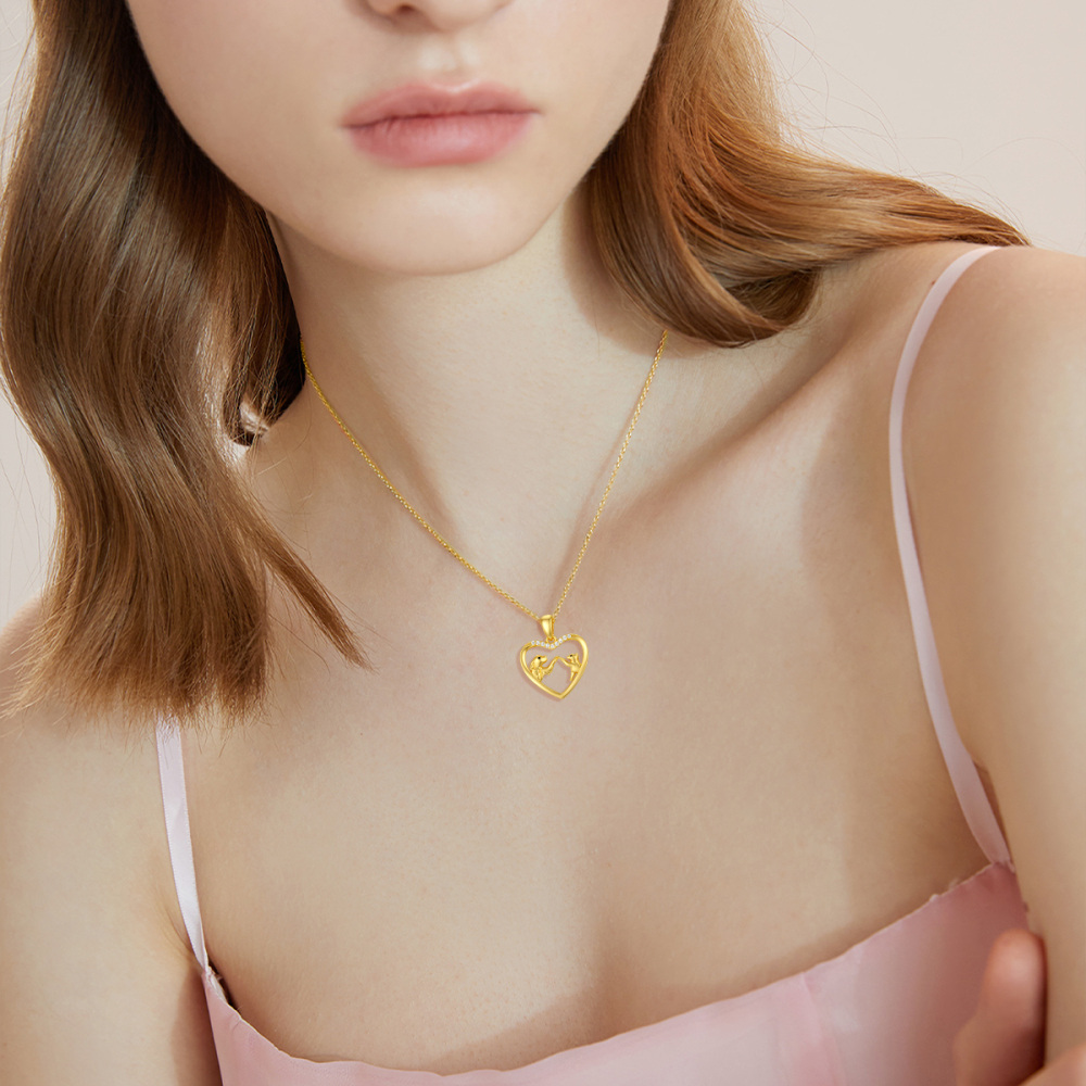10K Gold Cubic Zirconia Dog Pendant Necklace-2