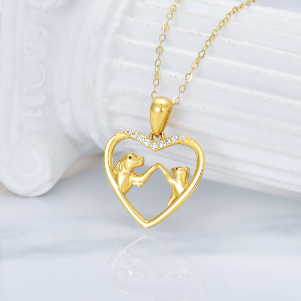 10K Gold Cubic Zirconia Dog Pendant Necklace-3