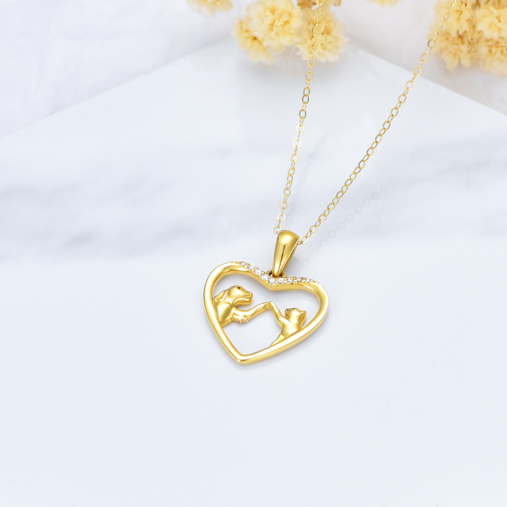 10K Gold Cubic Zirconia Dog Pendant Necklace-4