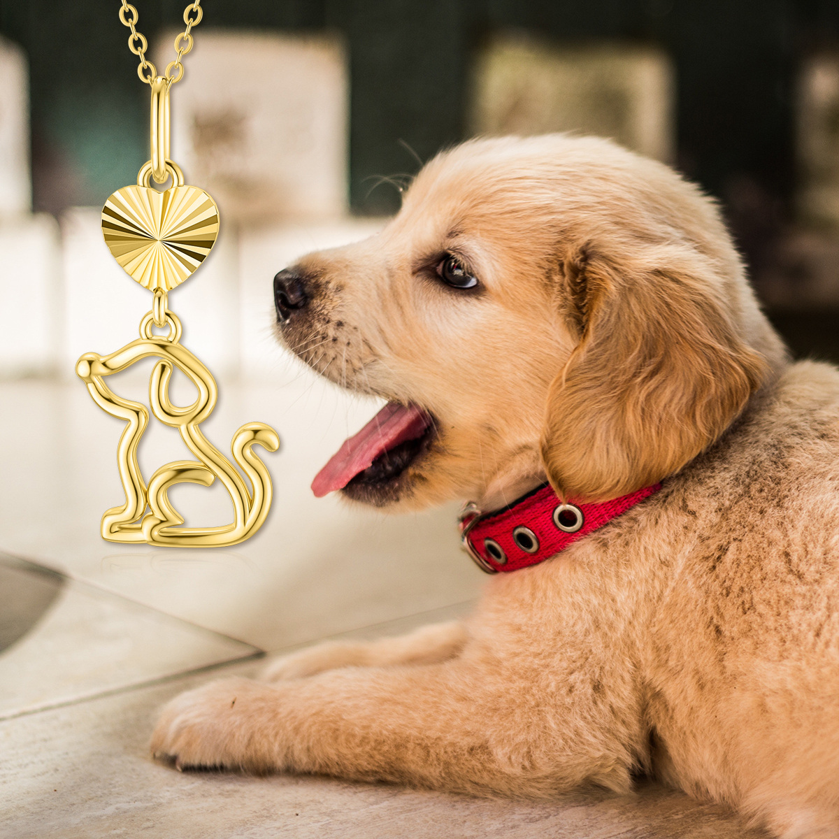 14K Gold Hund Anhänger Halskette-5